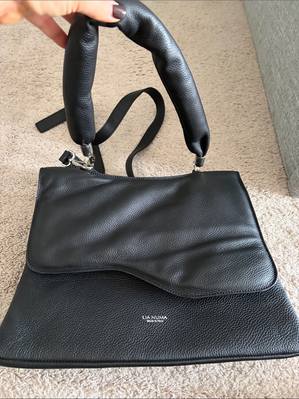Lia Numa Black Pebbled Leather Shoulder Bag